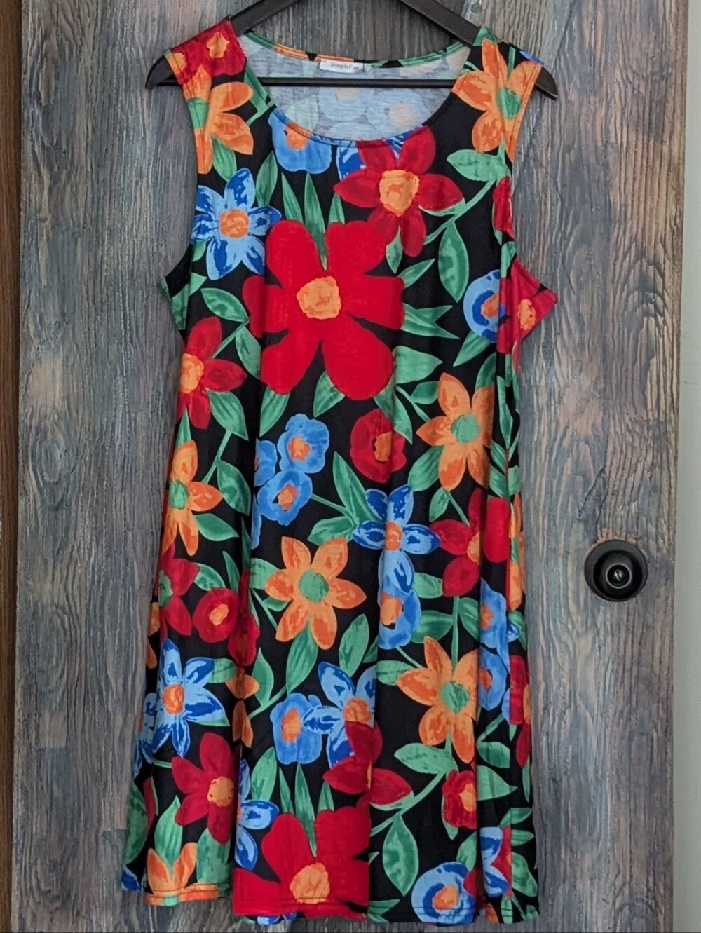 SimpleFun Tropical Floral Swing Dress XL Colorful Boho Vacation Tank Dress